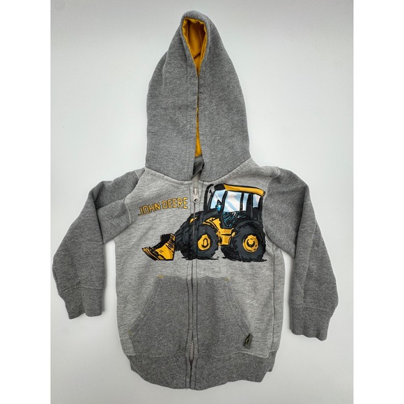 John Deere Construction Loader Zip Hoodie Gray Toddler Boys Size 3T
